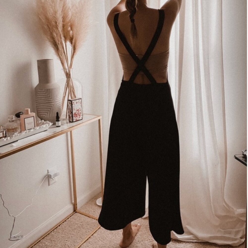 Wide-Leg Black Suspender Jumpsuit